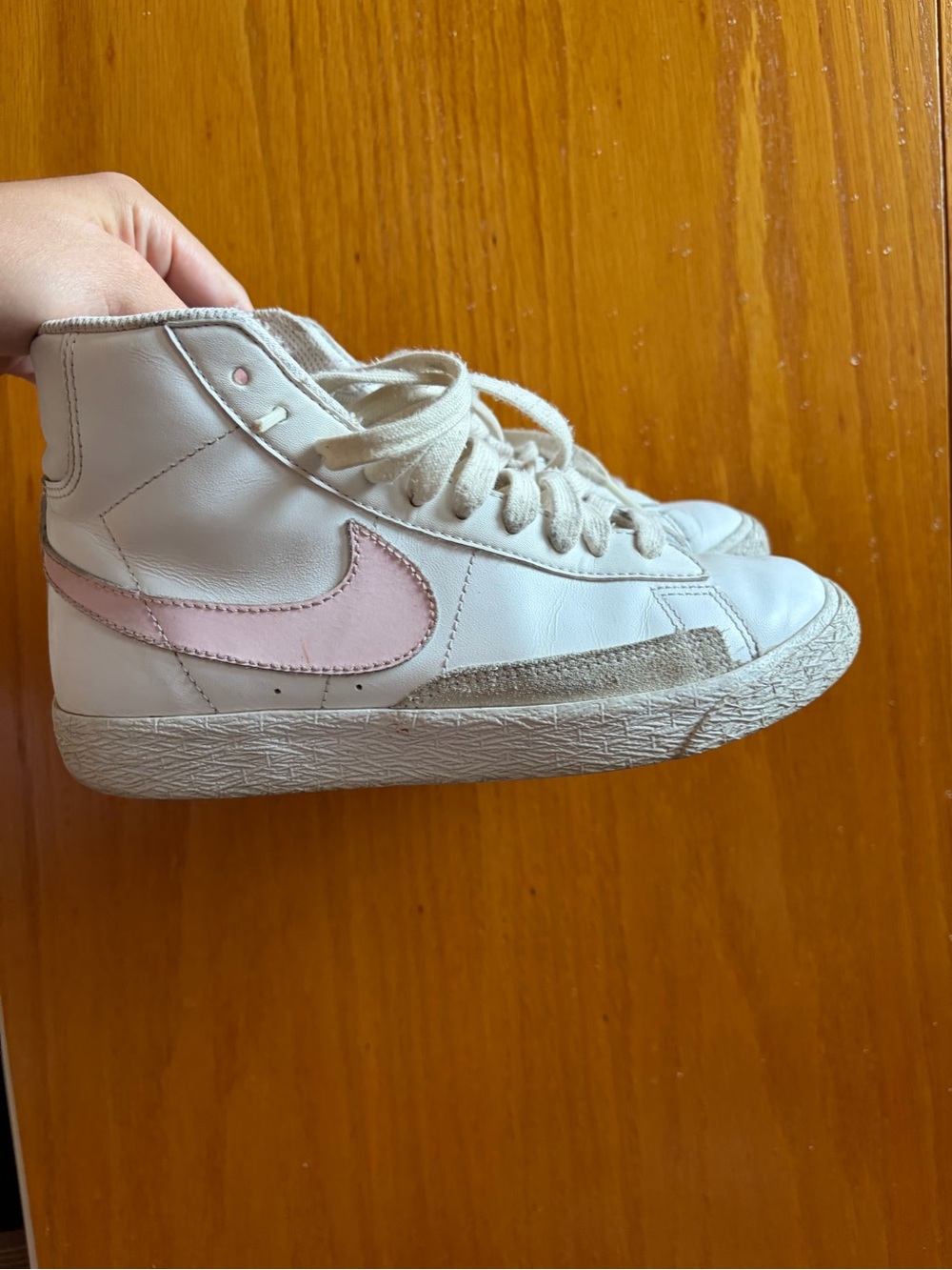 Nike White High-Top Sneakers with Pink Swoosh Accent